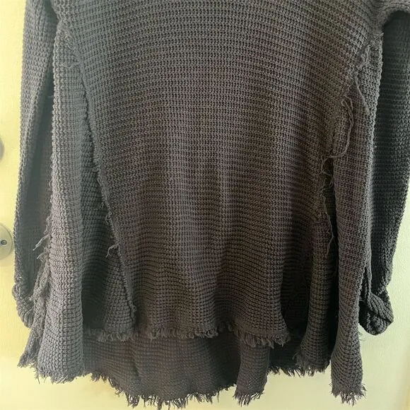 Free People Women's Cold Shoulder V Neck  Sweater Gray Casual Knit High-Low S/M