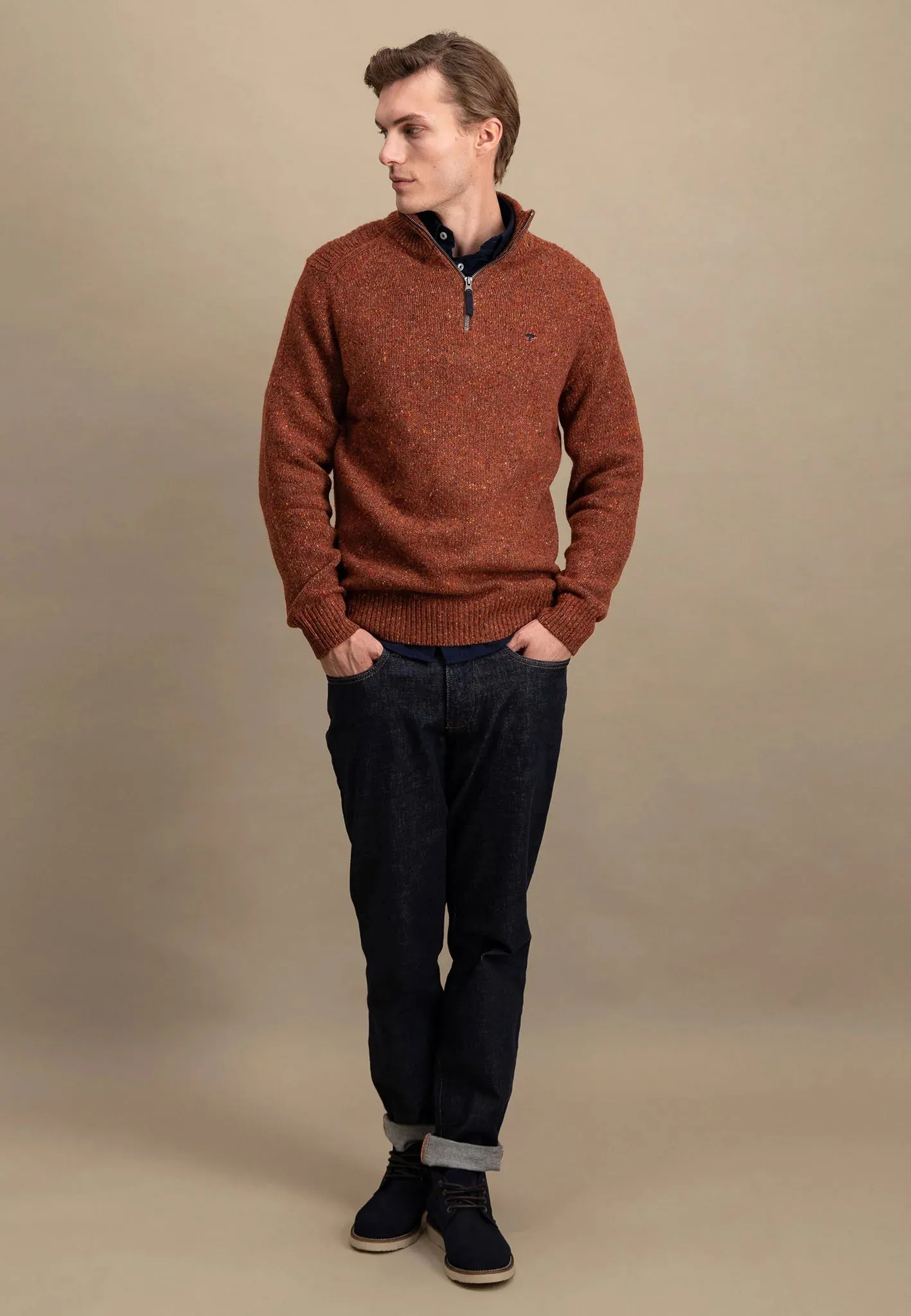 FYNCH HATTON Troyer 1/4 Zip Donegal Knit - Men's – Flame