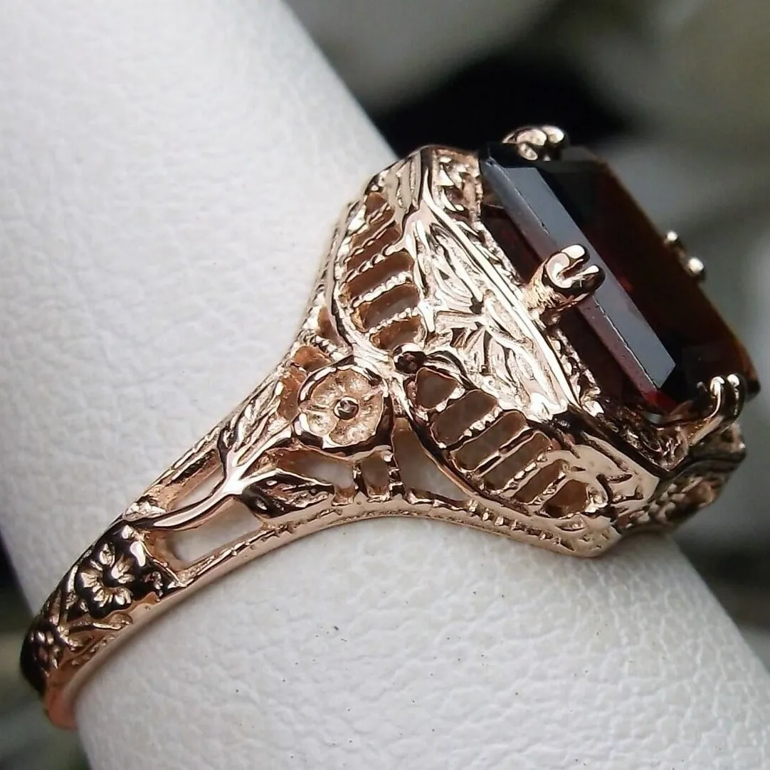 Garnet Ring, 14K or 10K Gold, Lovely Rectangle Edwardian Jewelry #D148