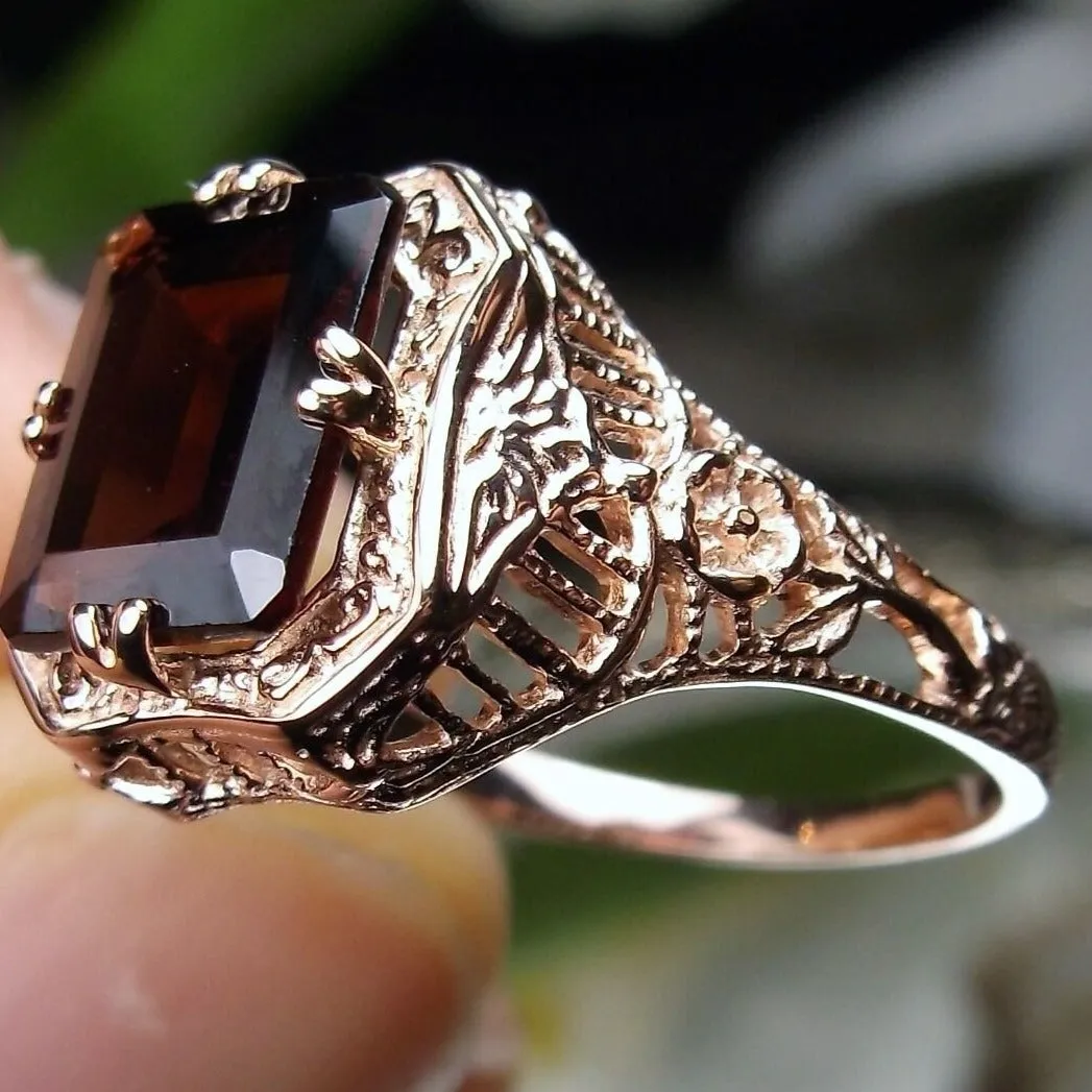 Garnet Ring, 14K or 10K Gold, Lovely Rectangle Edwardian Jewelry #D148