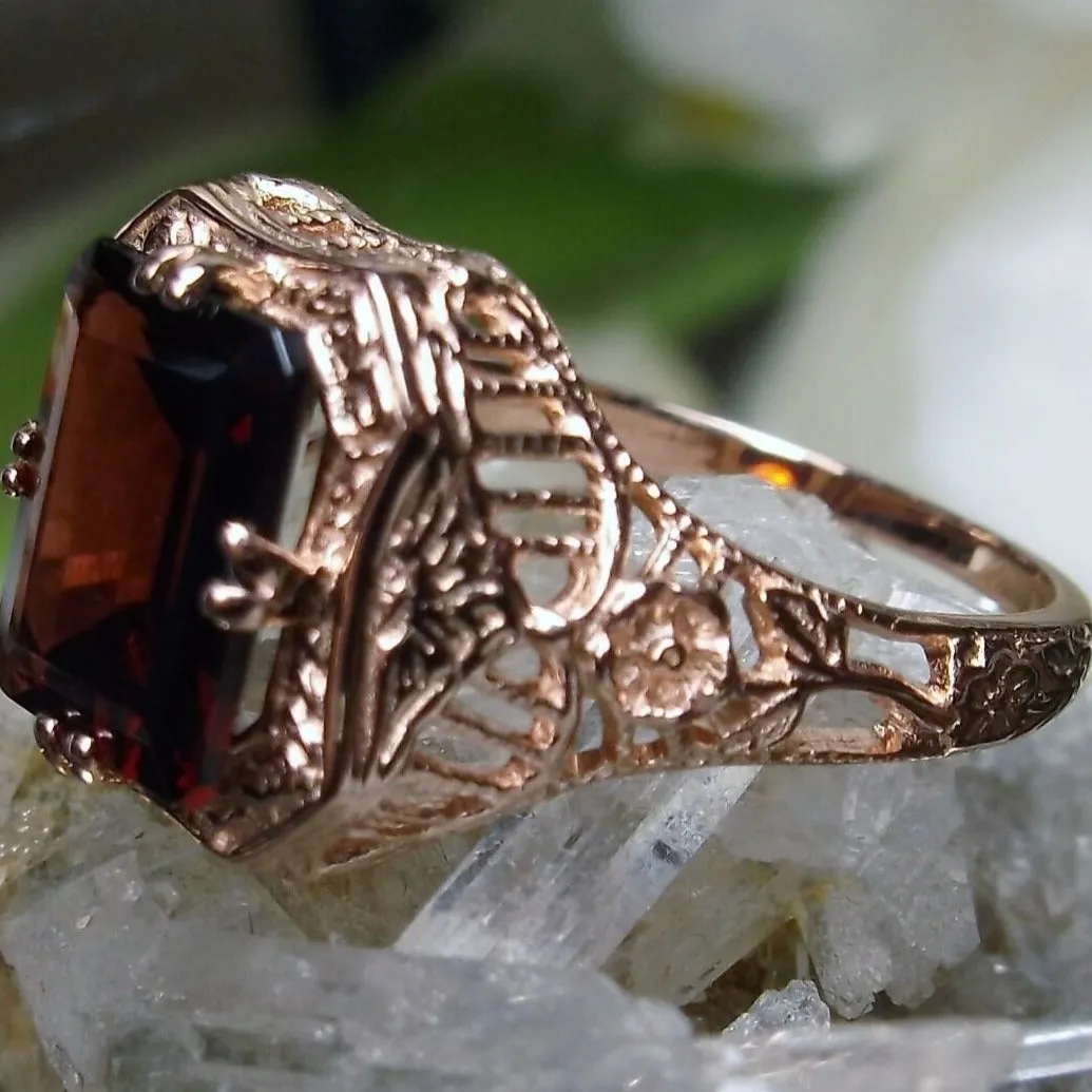 Garnet Ring, 14K or 10K Gold, Lovely Rectangle Edwardian Jewelry #D148