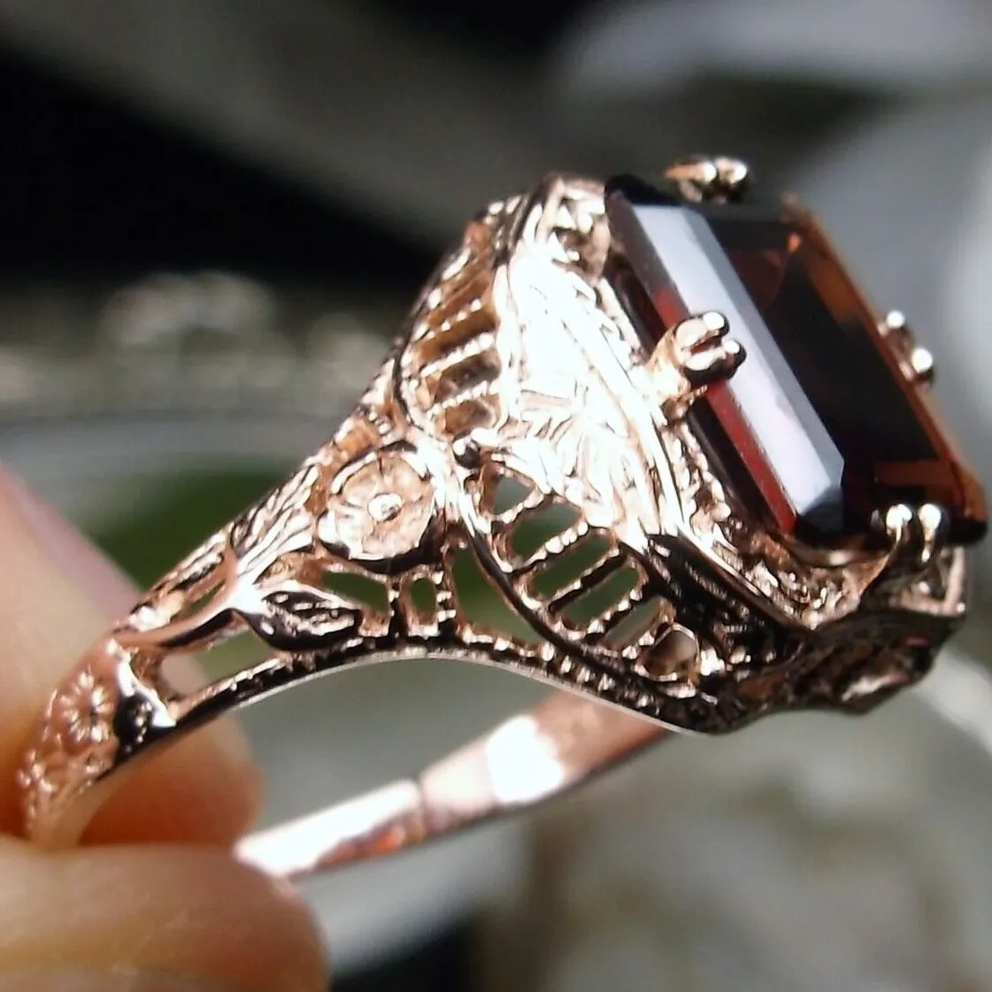 Garnet Ring, 14K or 10K Gold, Lovely Rectangle Edwardian Jewelry #D148