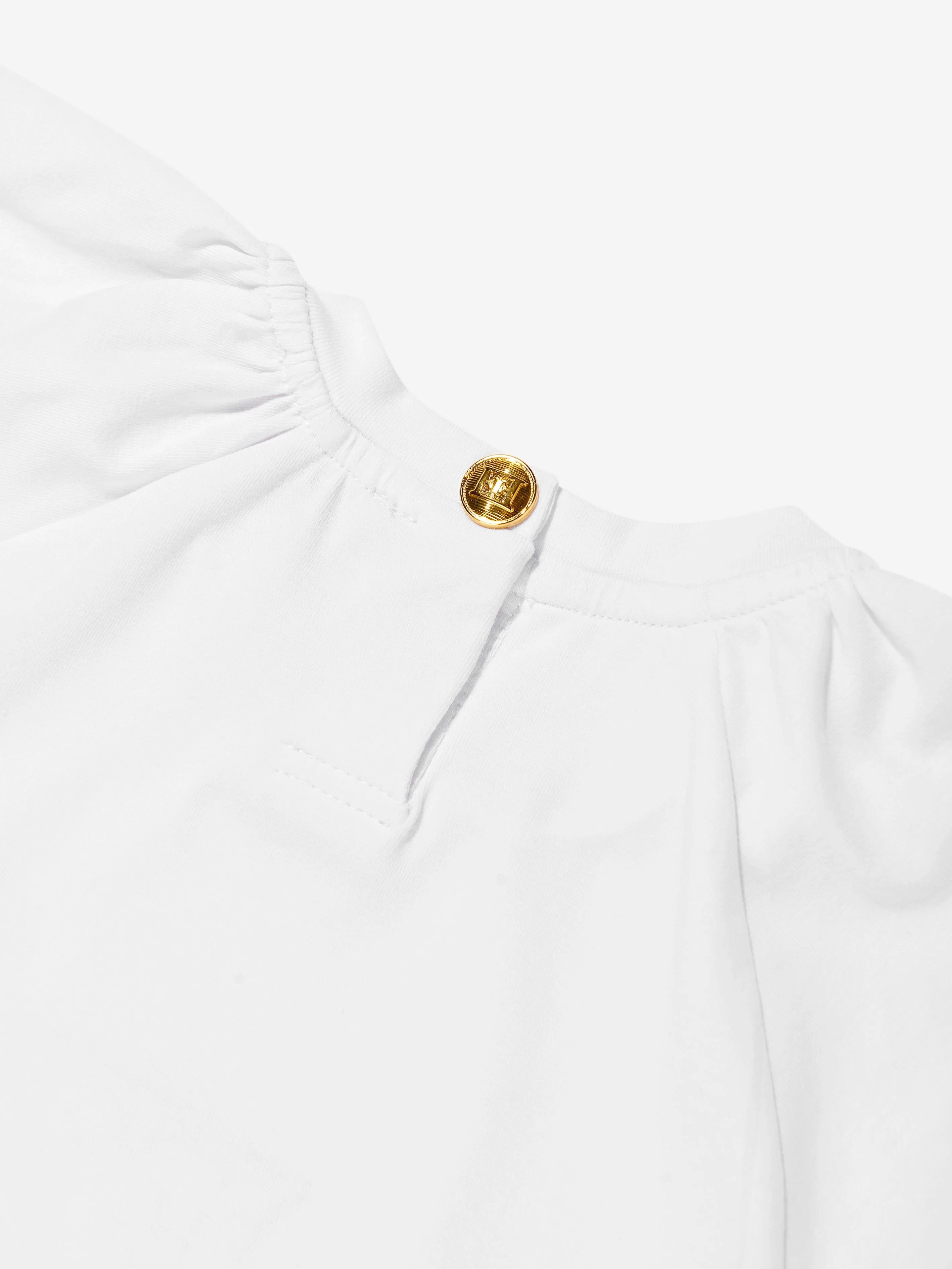 Girls Embroidered Logo Dress in White