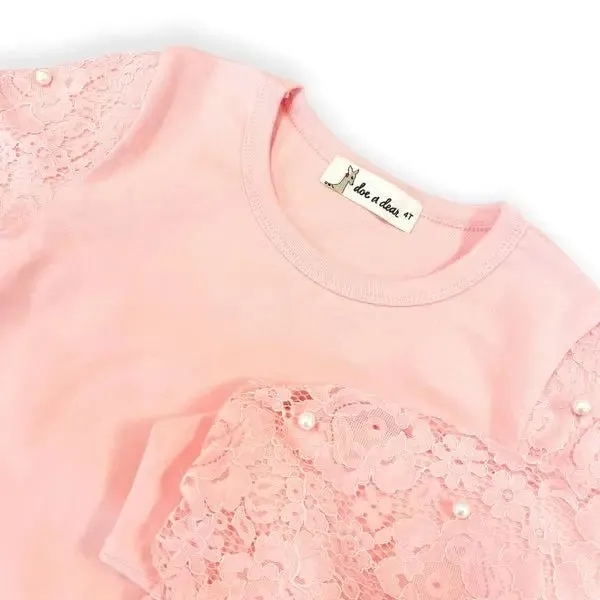 Girls Lace & Pearl Accent Blouse