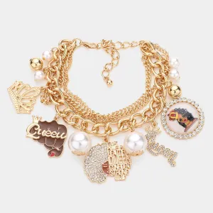 Gold Multi Layered Bracelet with Queen Charms | Crown Charms | Empowerment Charm Bracelet | 590061