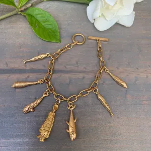 Gold Plated Bracelet with Diverse Fish Pendants 400-10 | Erika Williner Designs