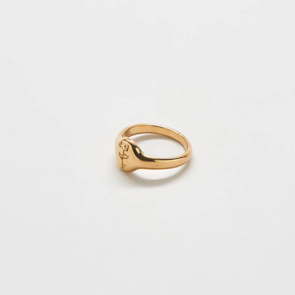 Gold Rose Signet Ring