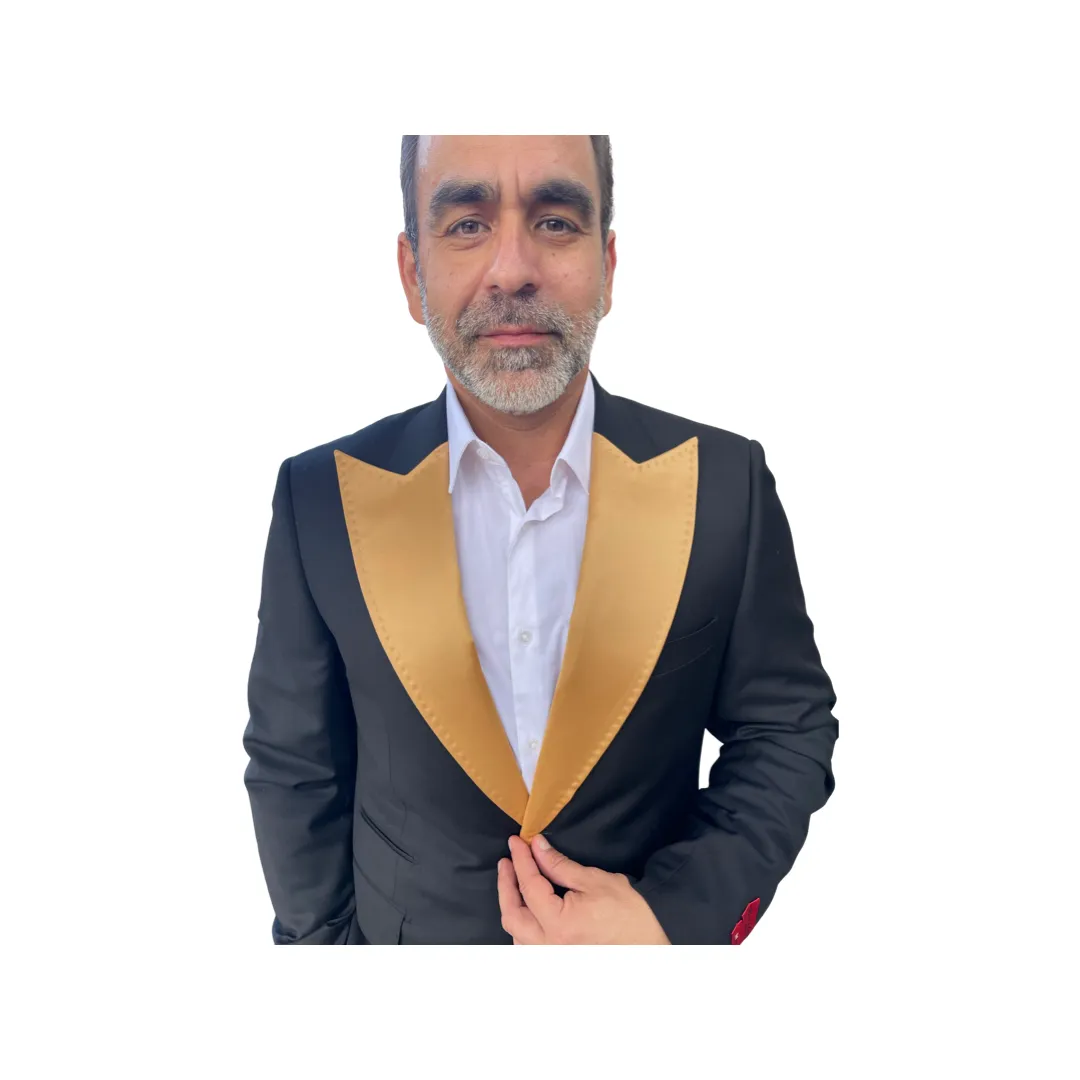 GOLD SATIN PEAK LAPEL