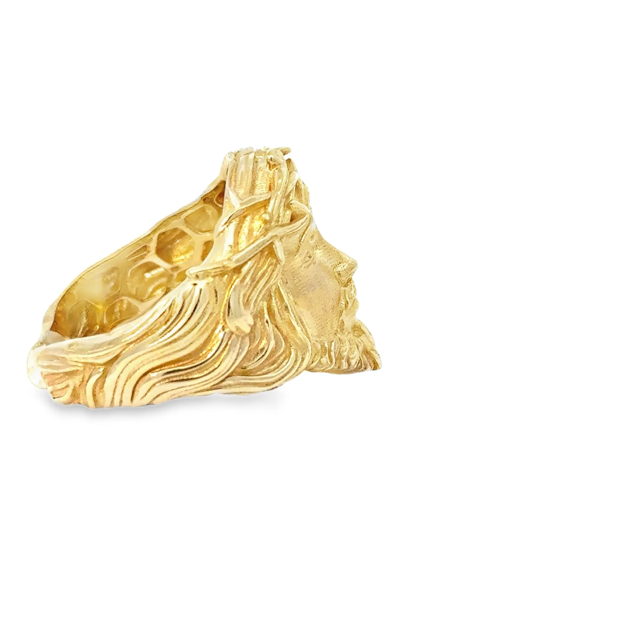 Golden Jesus Face Ring with Intricate Details 14k