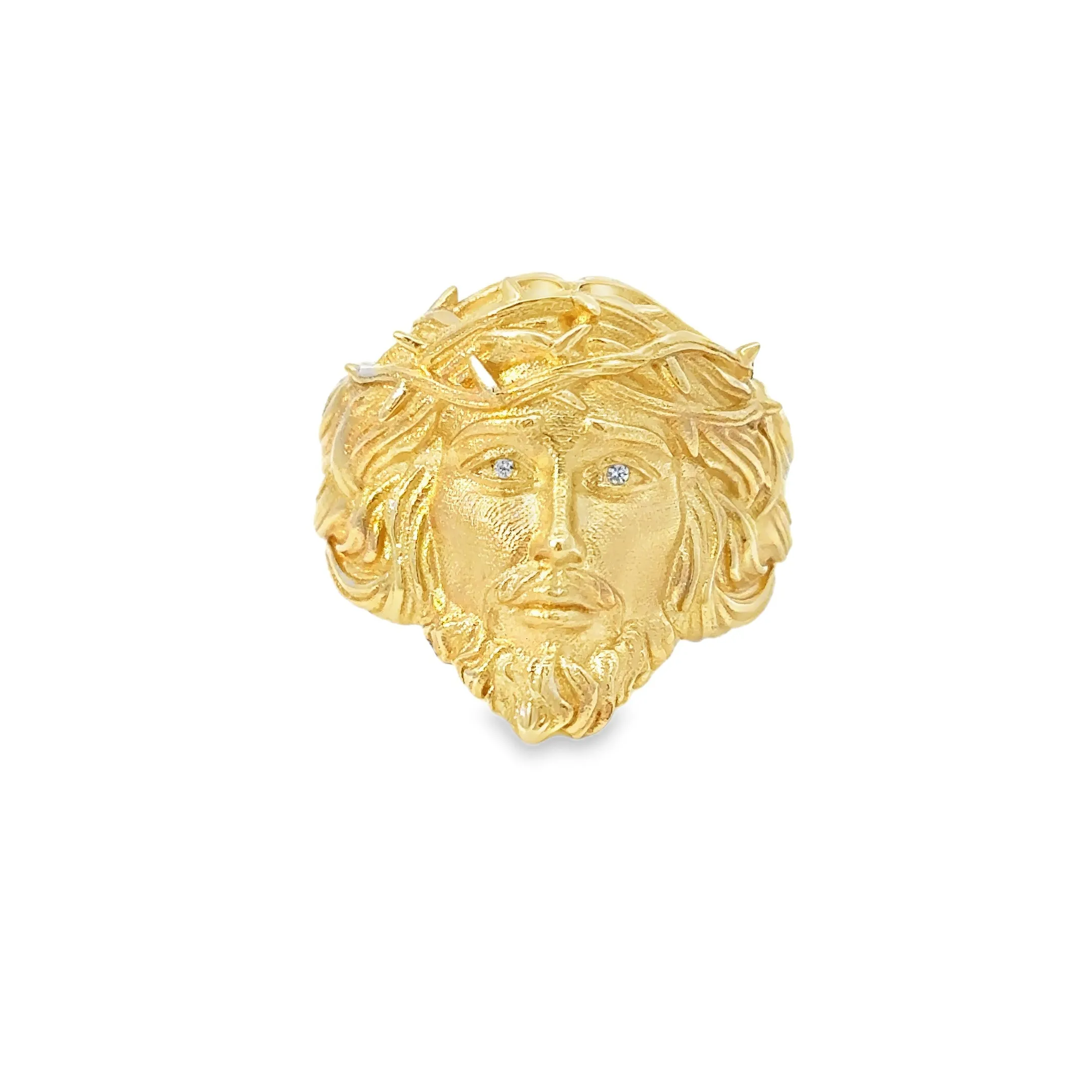 Golden Jesus Face Ring with Intricate Details 14k