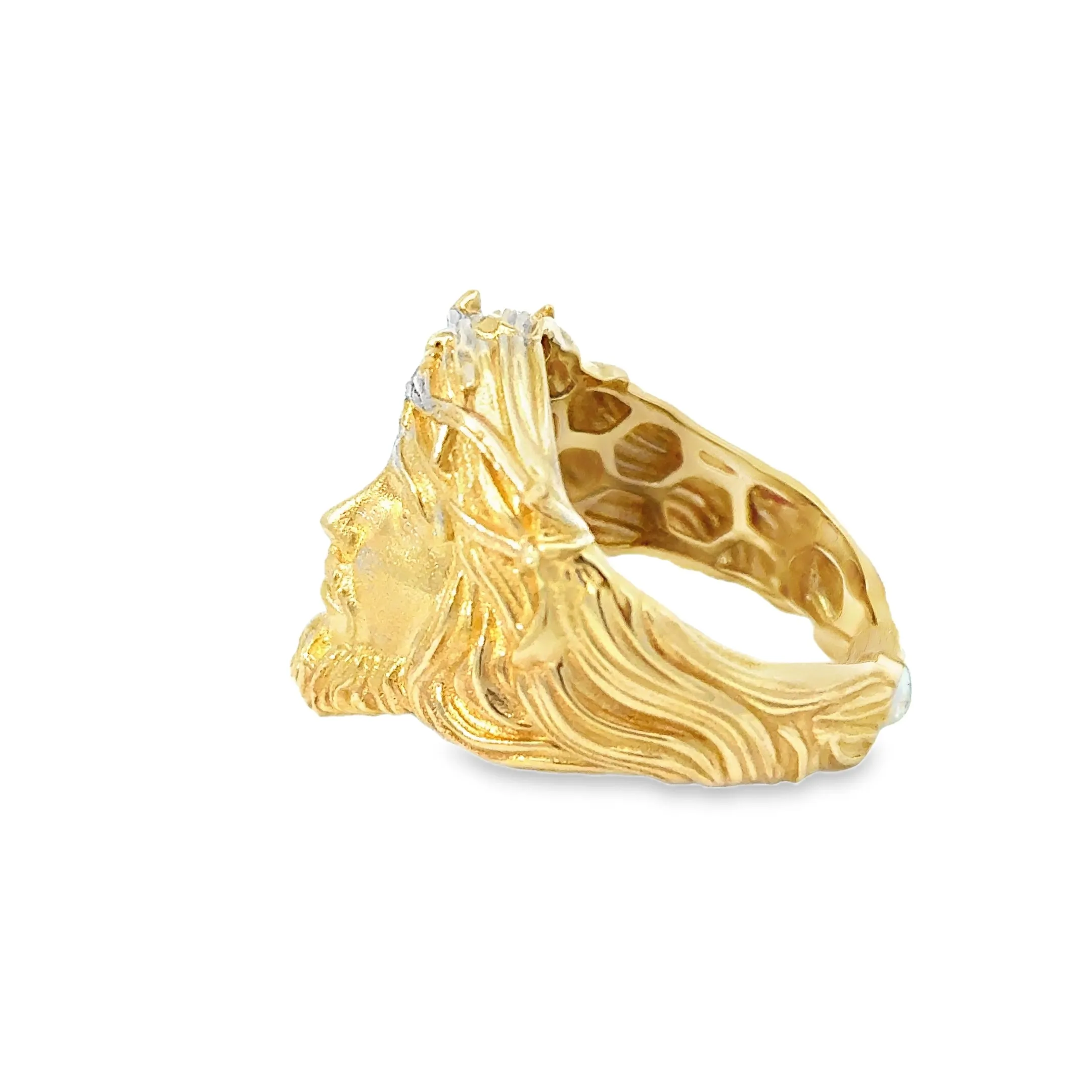 Golden Jesus Face Ring with Intricate Details 14k