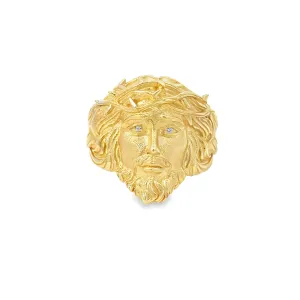 Golden Jesus Face Ring with Intricate Details 14k
