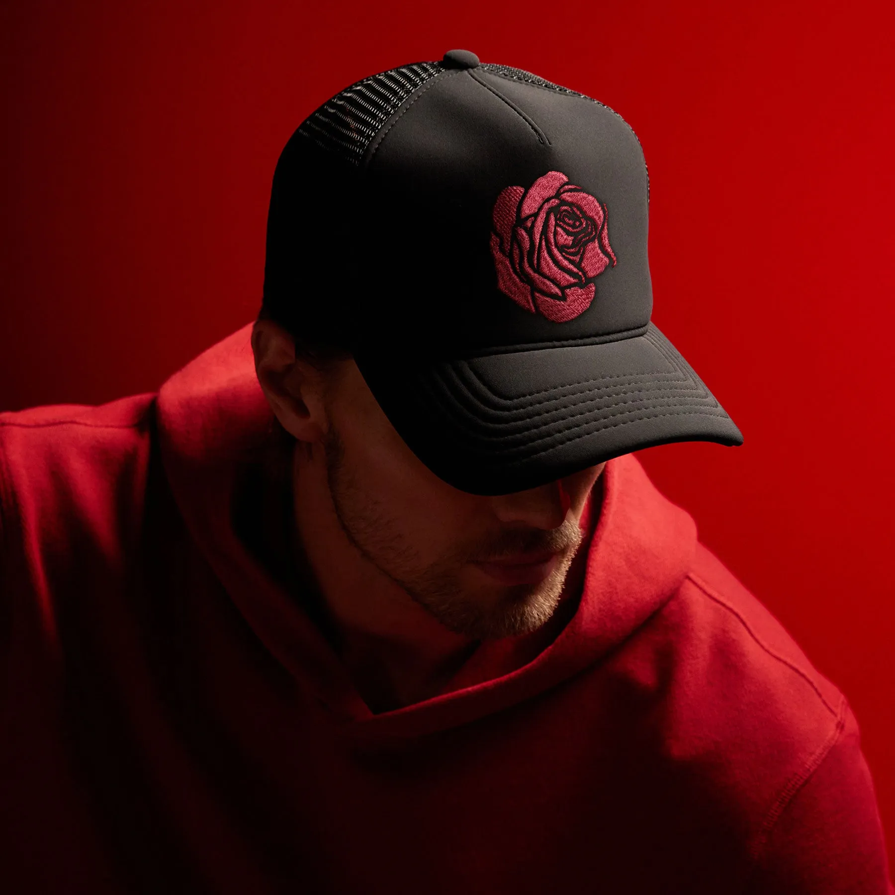 Grateful Dead Rose Embroidered Trucker Hat - Black