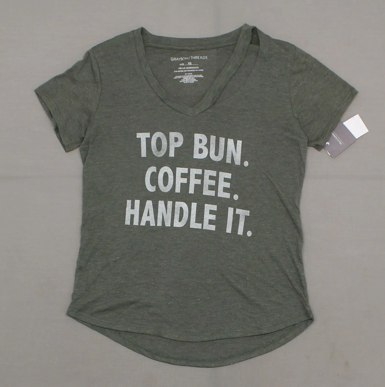 Grayson/Threads Women's Short Sleeve TOP BUN COFFEE HANDLE IT Graphic T-Shirt