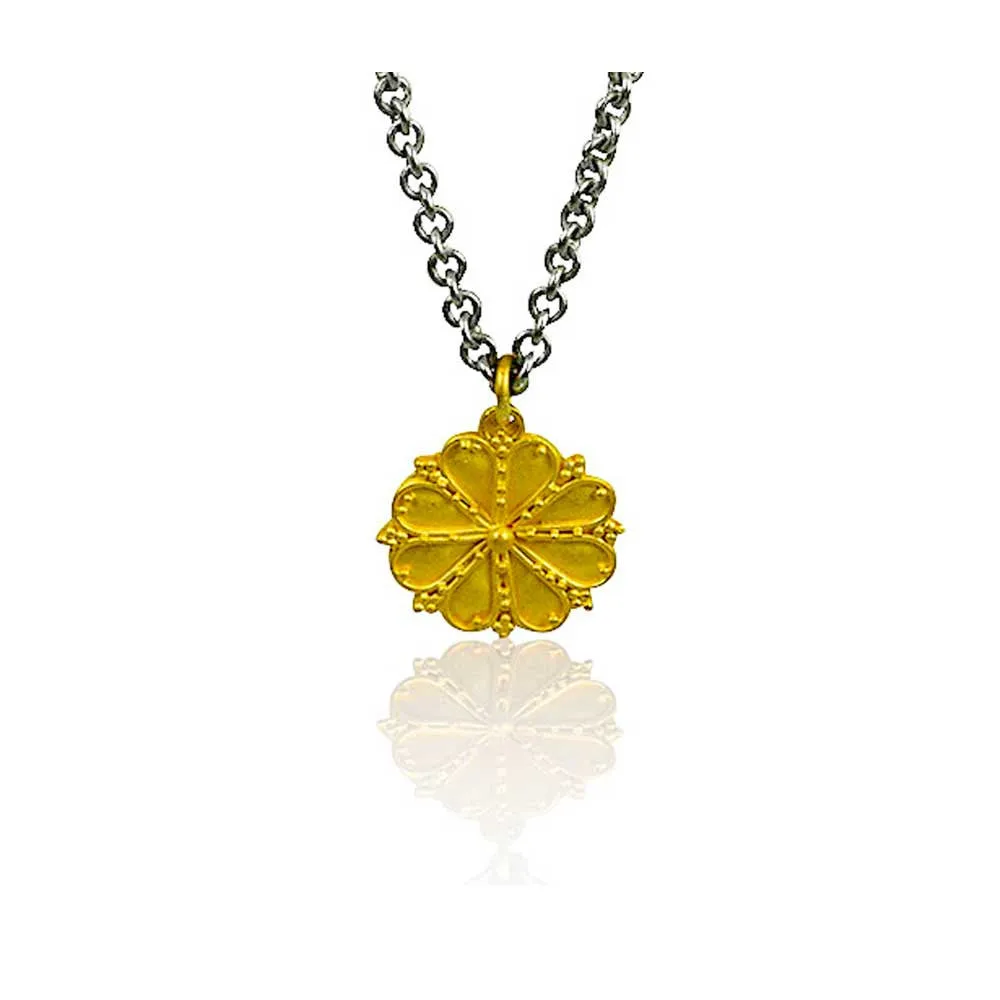 Greek Rosette Necklace in Granulated 22K