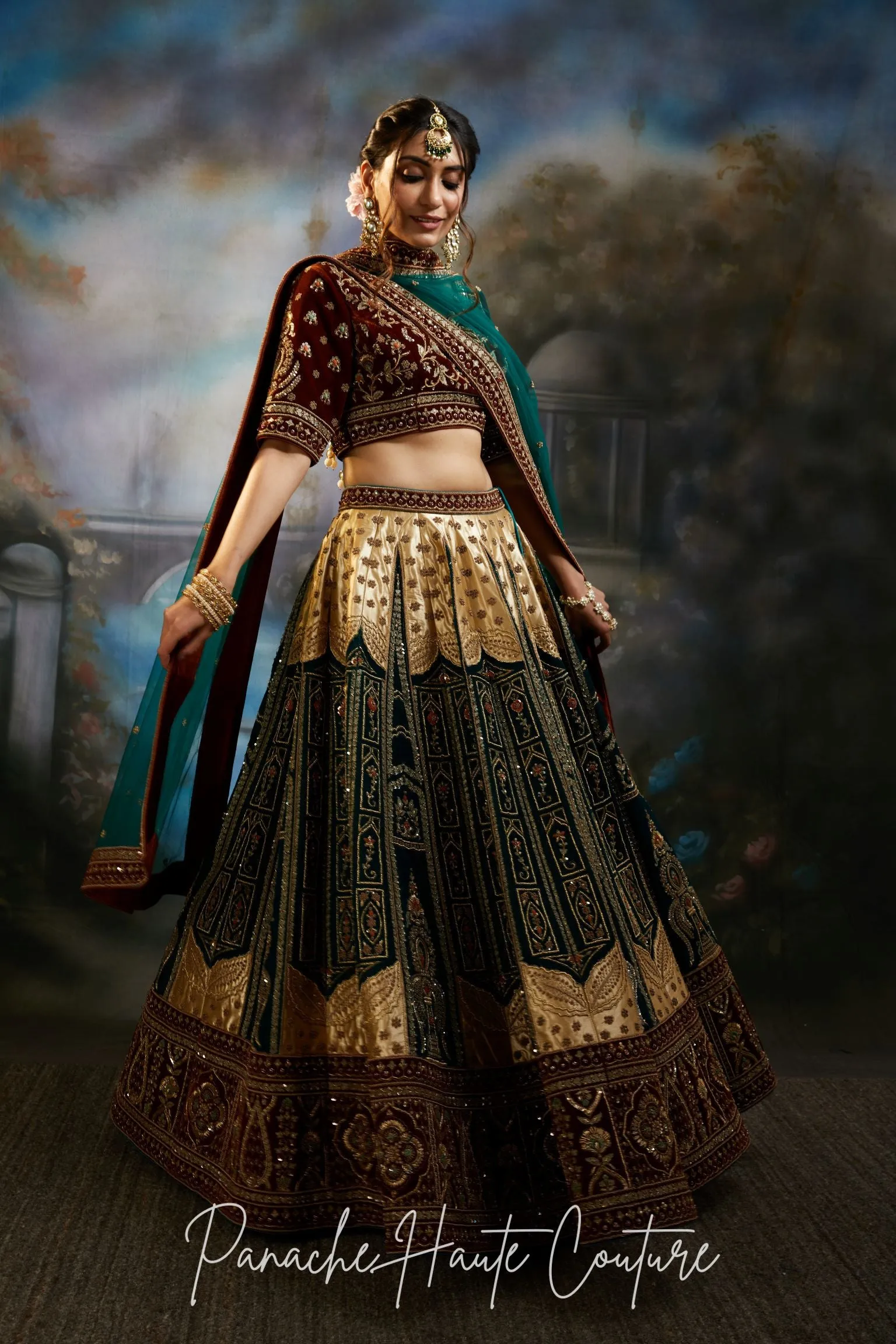 Green and Gold Color Wedding Lehenga ZAINAB