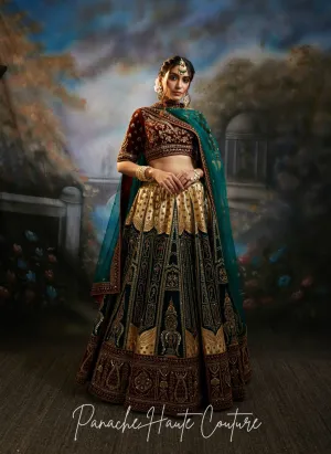 Green and Gold Color Wedding Lehenga ZAINAB