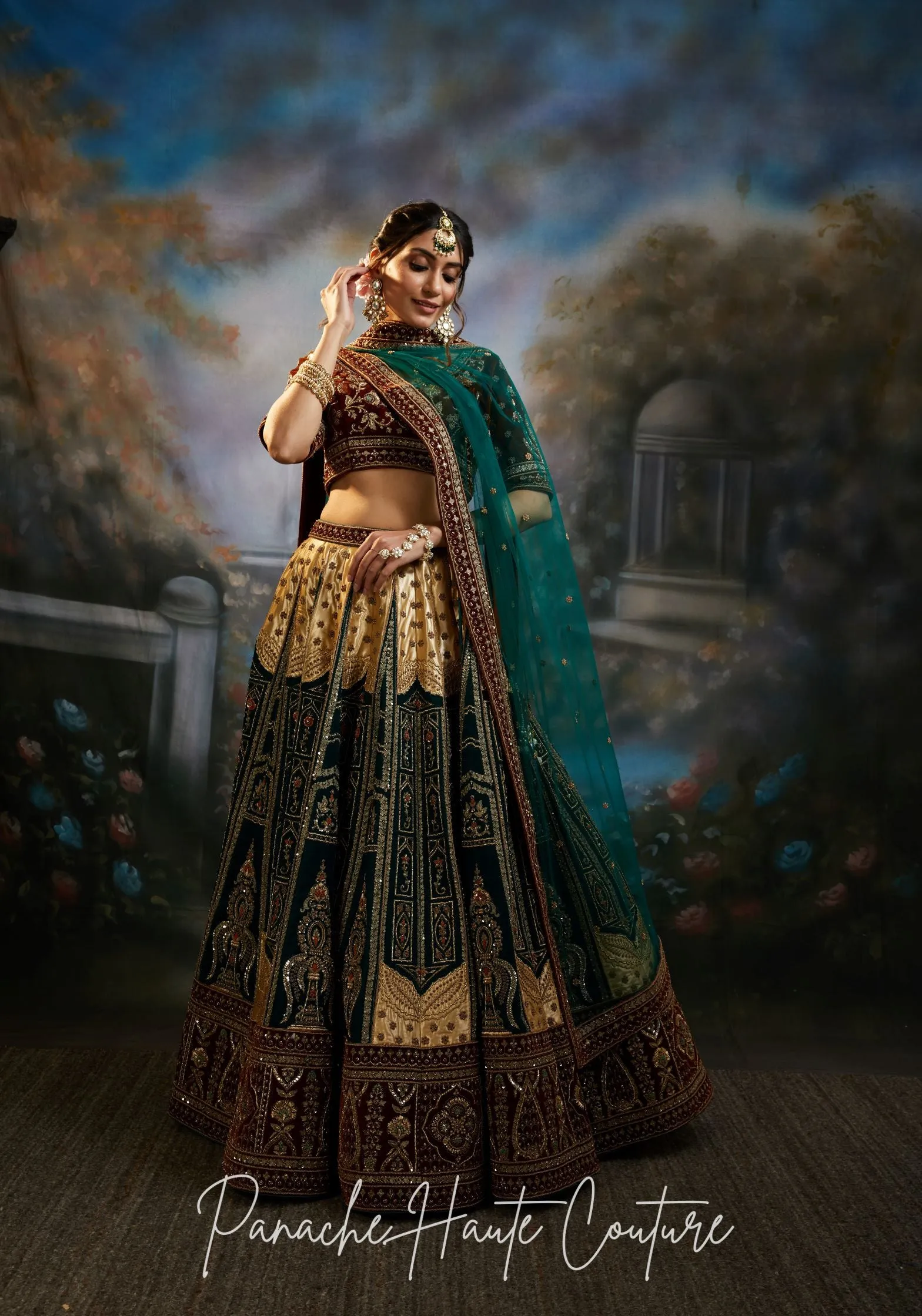 Green and Gold Color Wedding Lehenga ZAINAB
