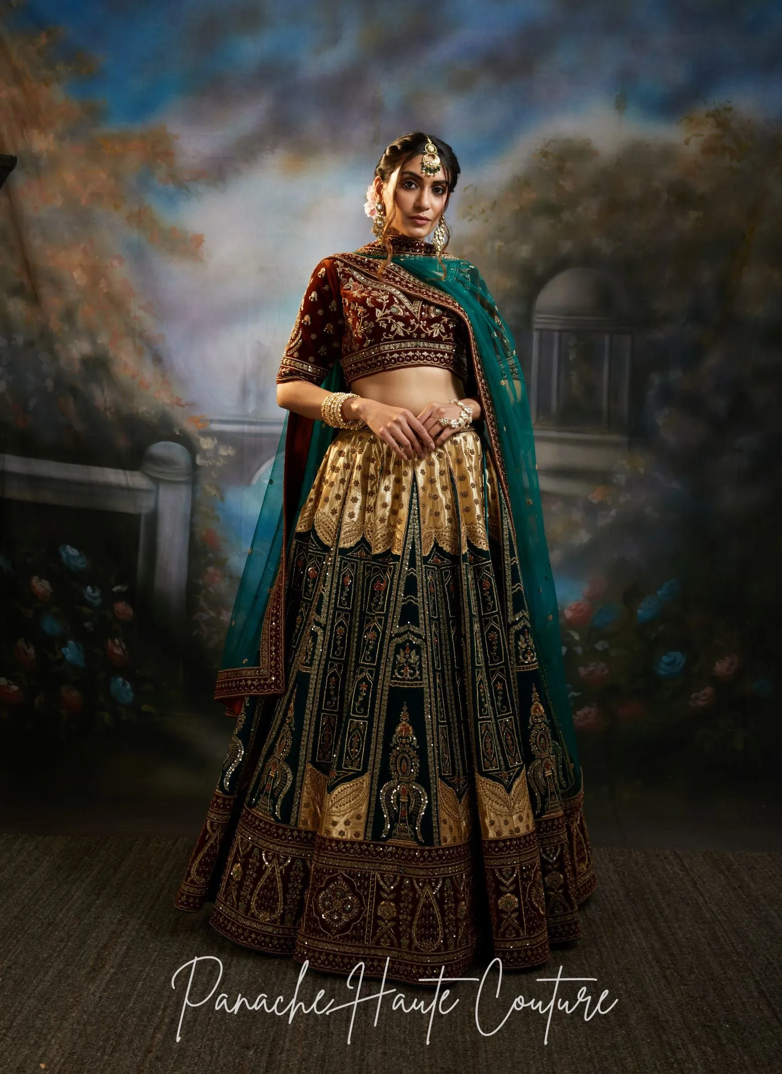 Green and Gold Color Wedding Lehenga ZAINAB