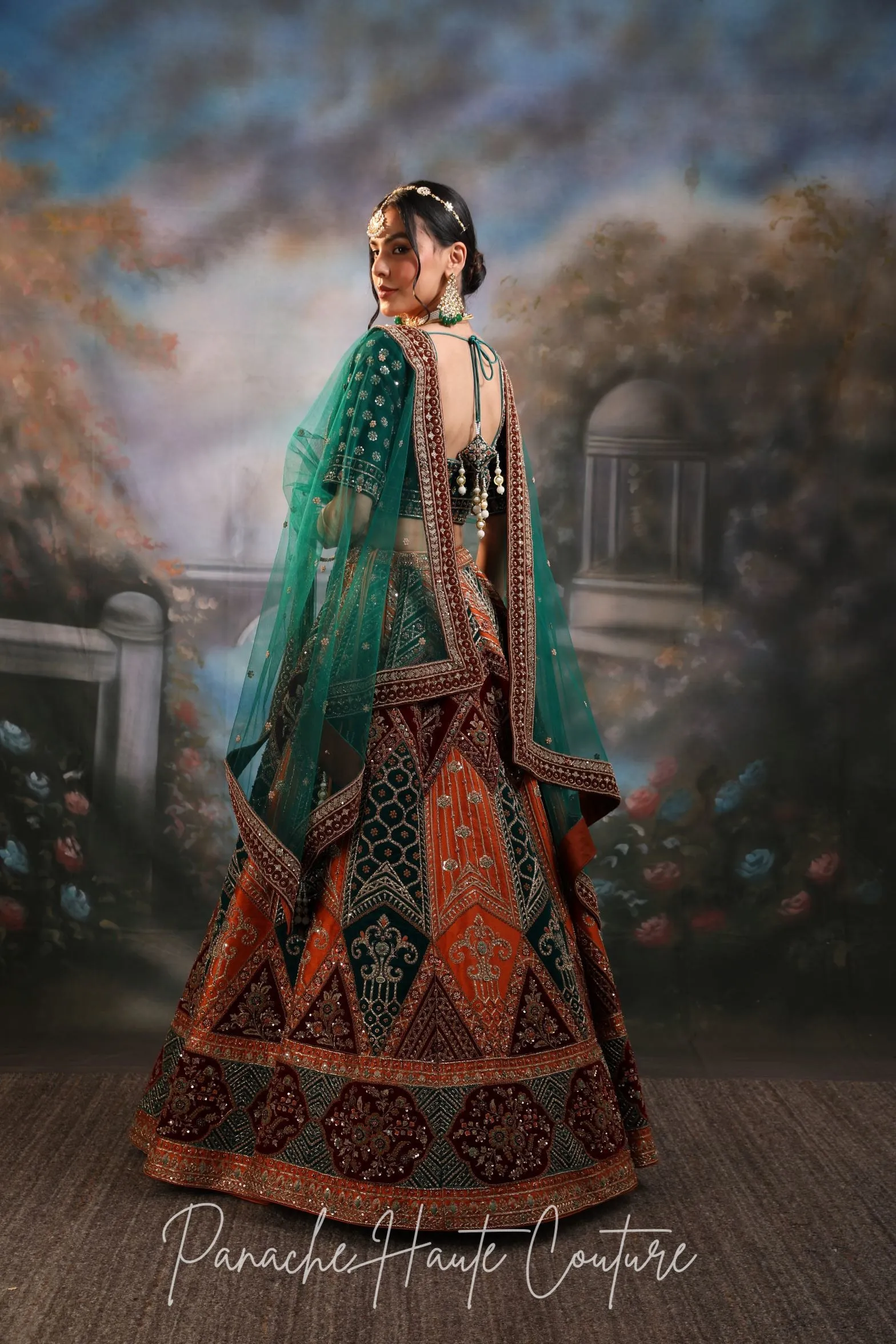 Green and Rust Color Wedding Lehenga ZOYA