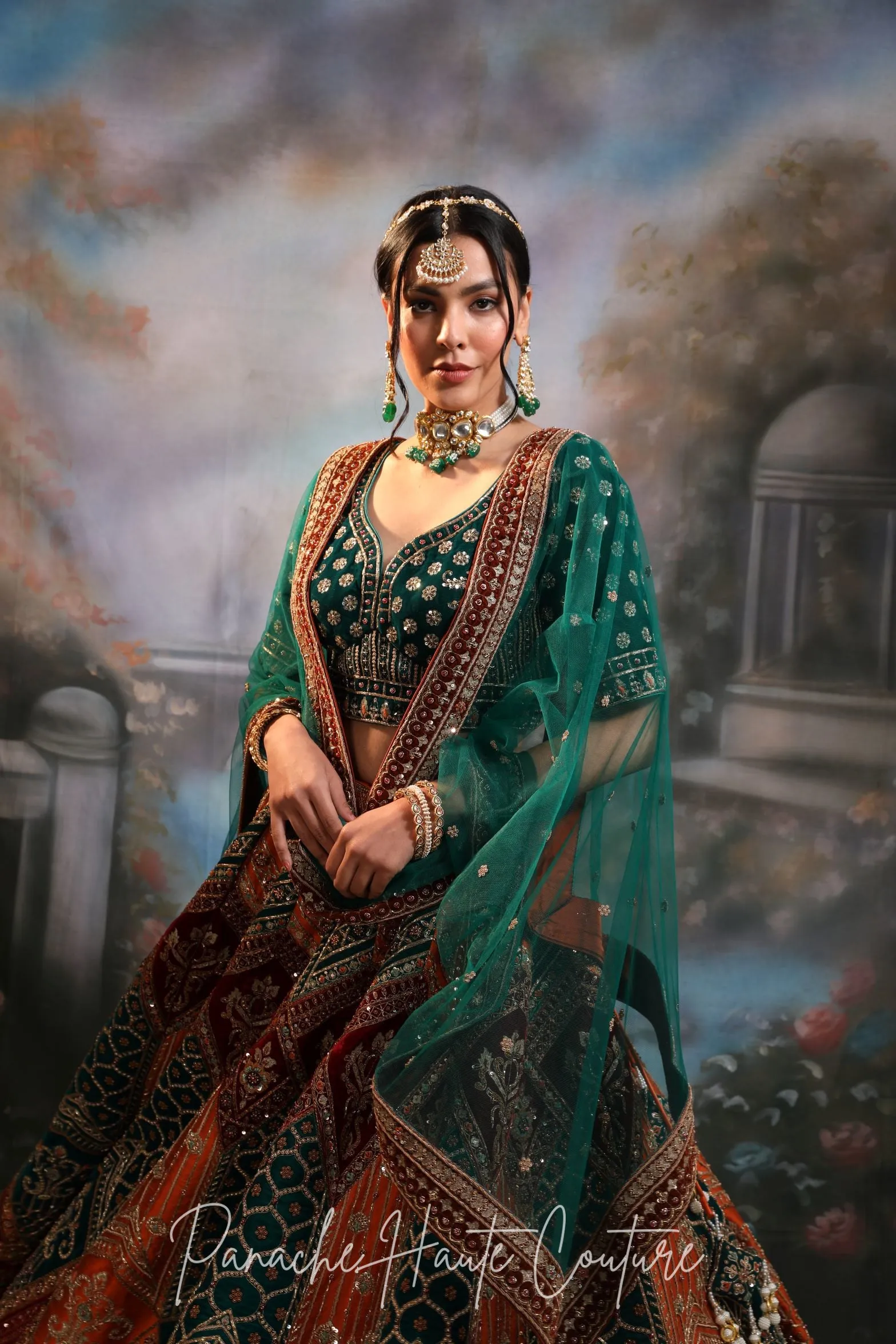 Green and Rust Color Wedding Lehenga ZOYA