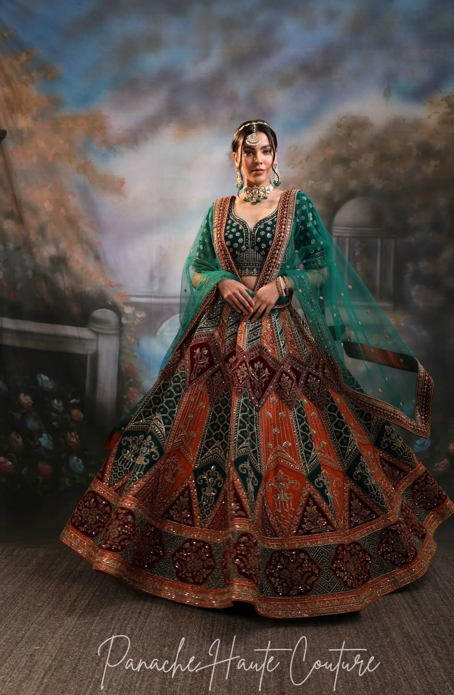 Green and Rust Color Wedding Lehenga ZOYA
