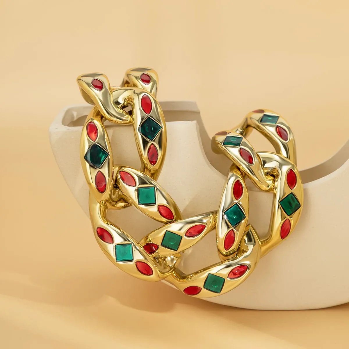 Green Enamel & 18K Gold-Plated Curb-Chain Choker