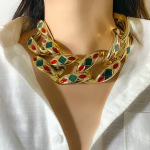 Green Enamel & 18K Gold-Plated Curb-Chain Choker