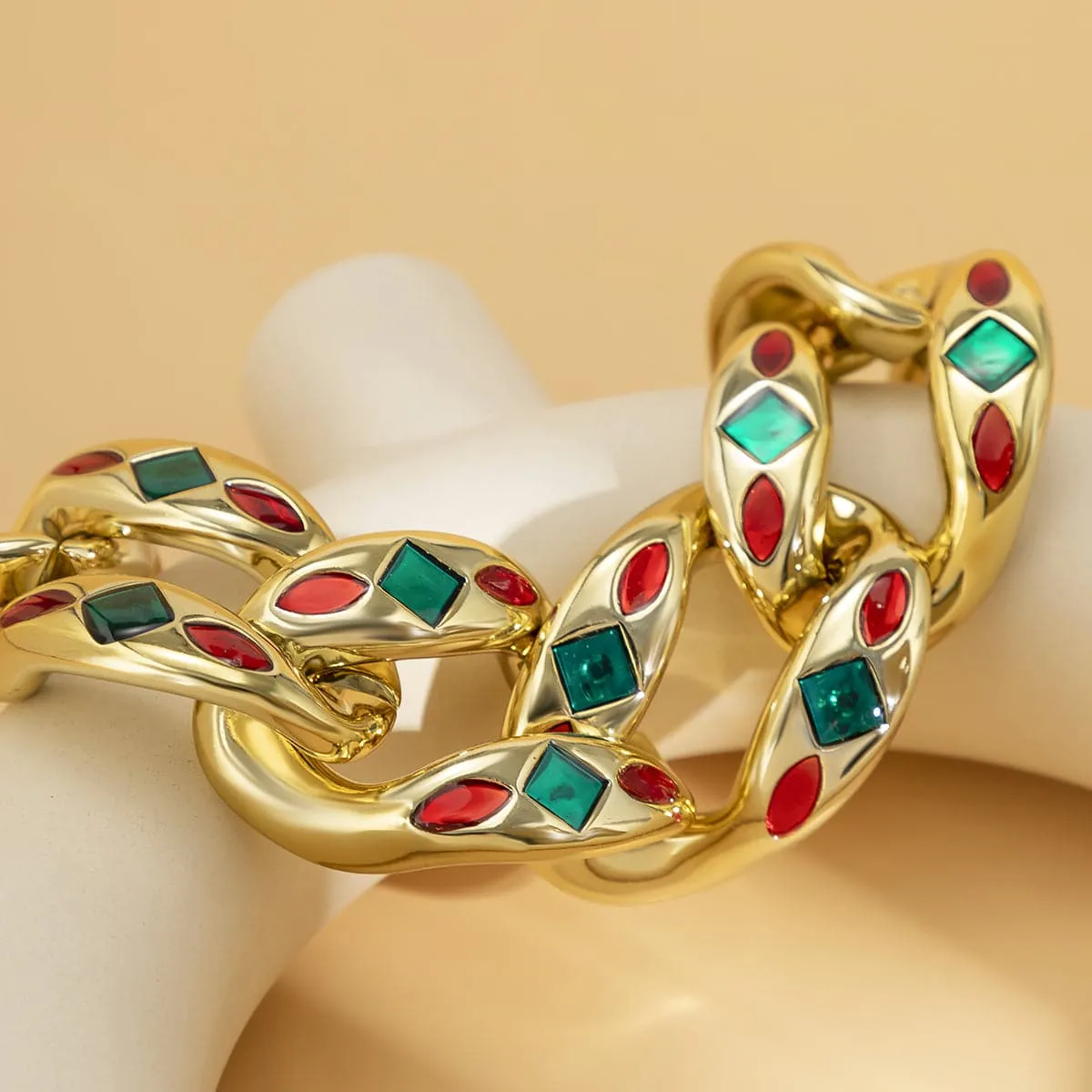 Green Enamel & 18K Gold-Plated Curb-Chain Choker