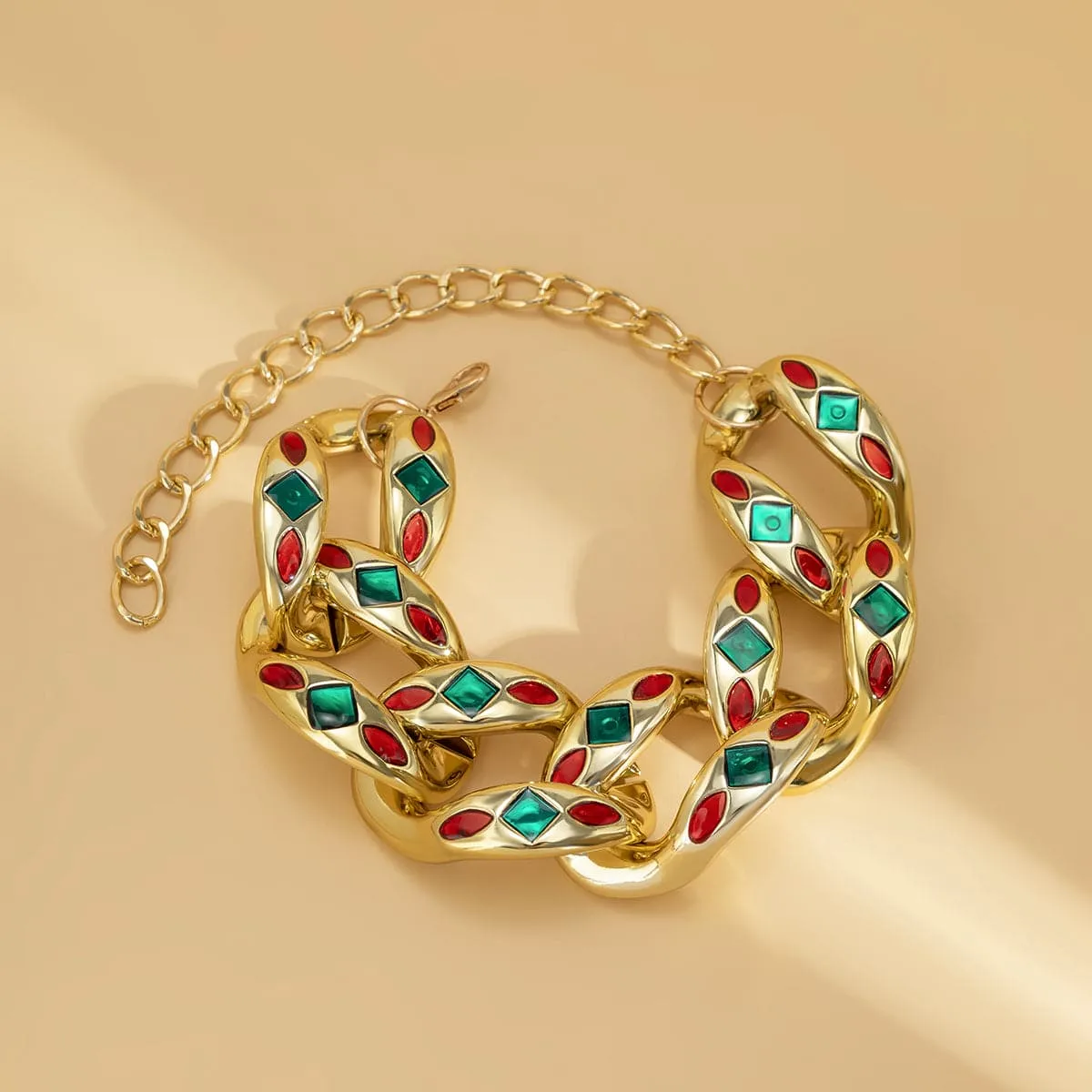 Green Enamel & 18K Gold-Plated Curb-Chain Choker