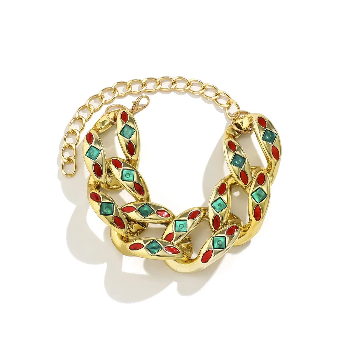 Green Enamel & 18K Gold-Plated Curb-Chain Choker