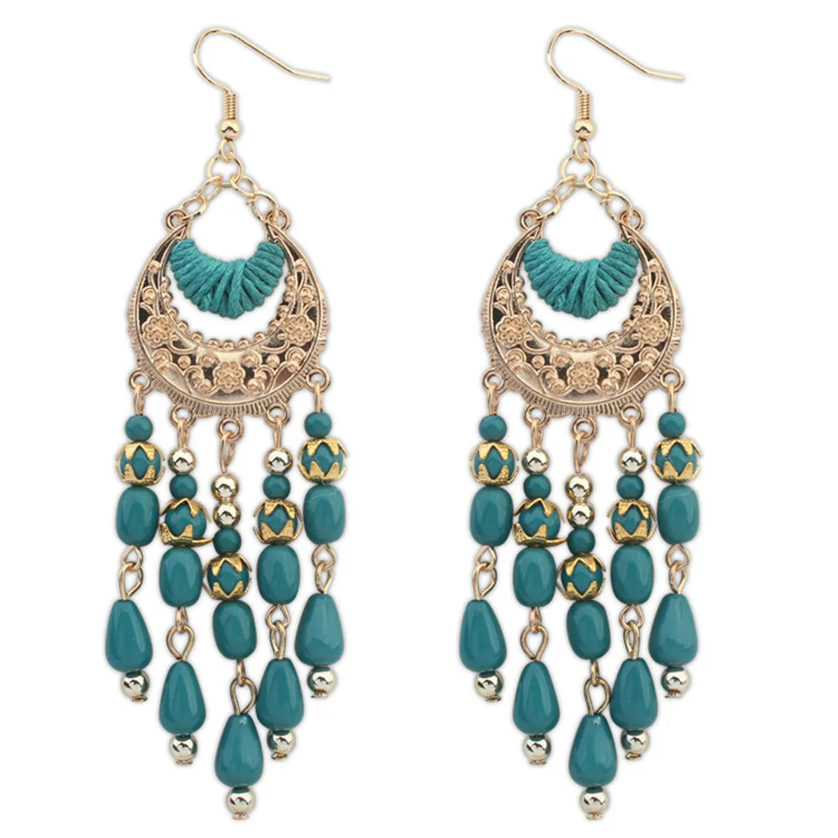 Green Resin & Polyster 18K Gold-Plated Tassel Drop Earrings