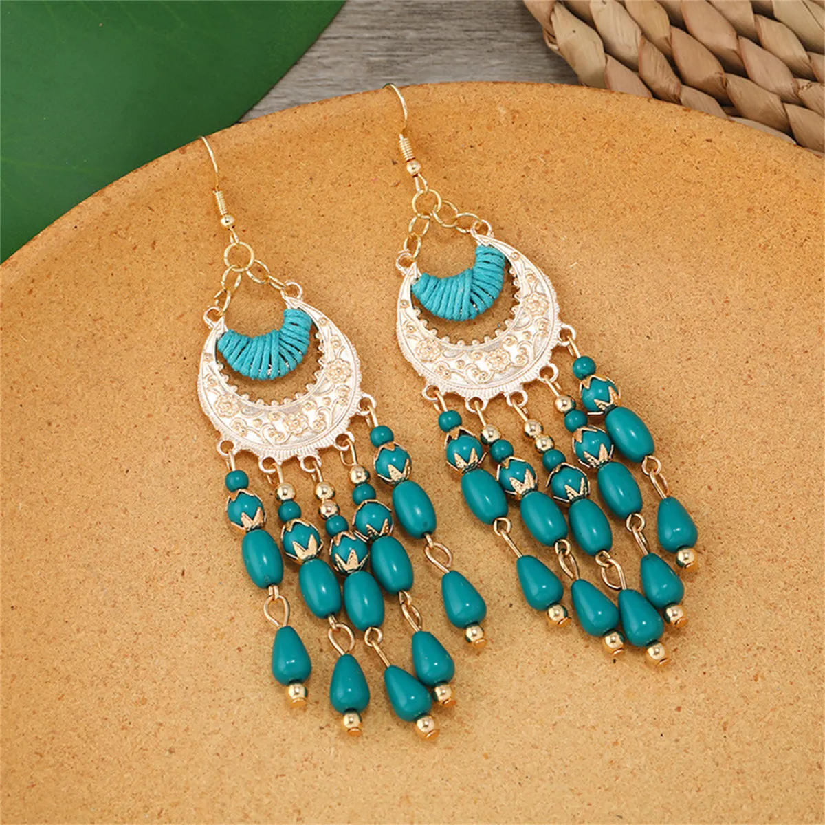 Green Resin & Polyster 18K Gold-Plated Tassel Drop Earrings