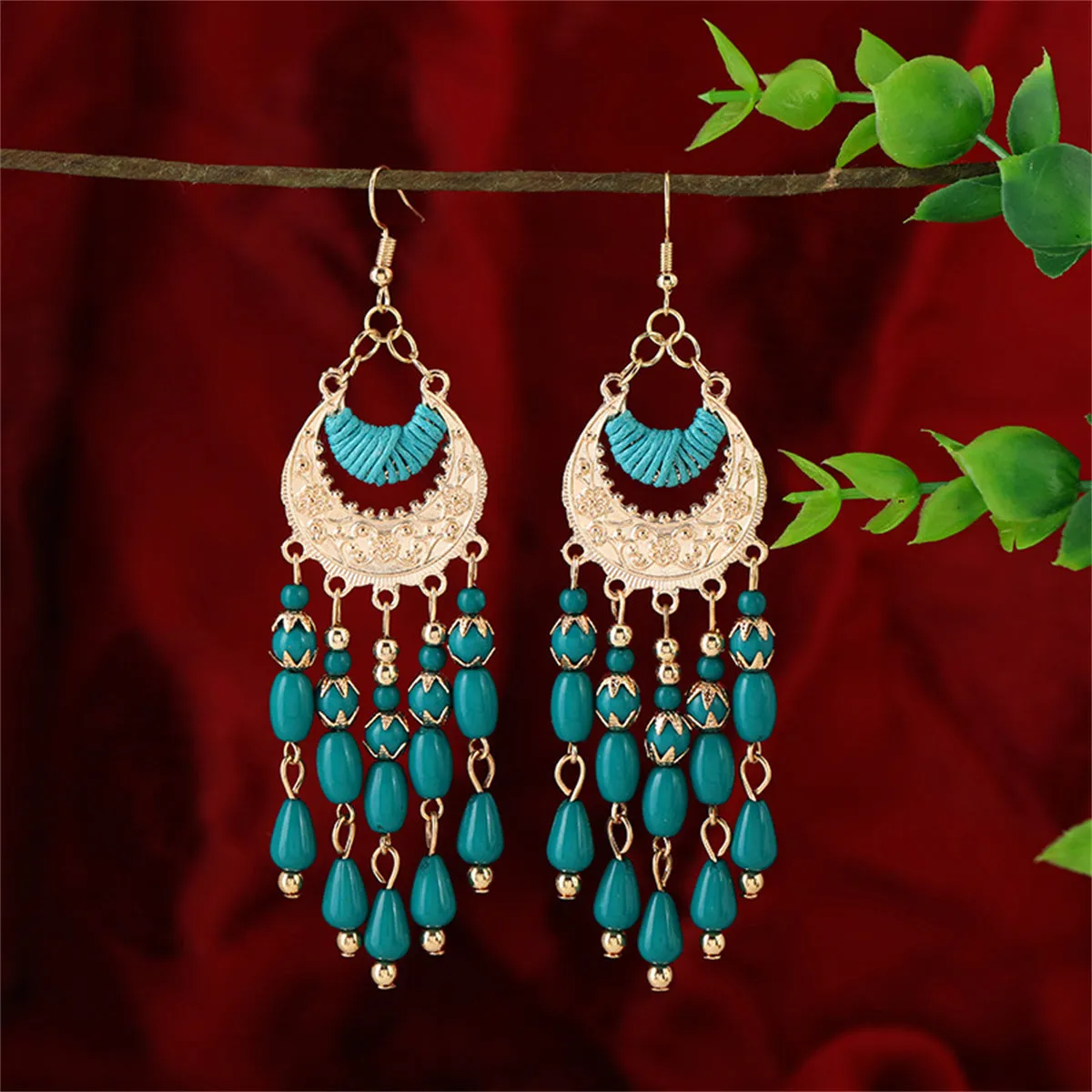 Green Resin & Polyster 18K Gold-Plated Tassel Drop Earrings