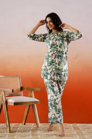 Green Tropical Printed Cotton Co-ord Set - Jungle Style