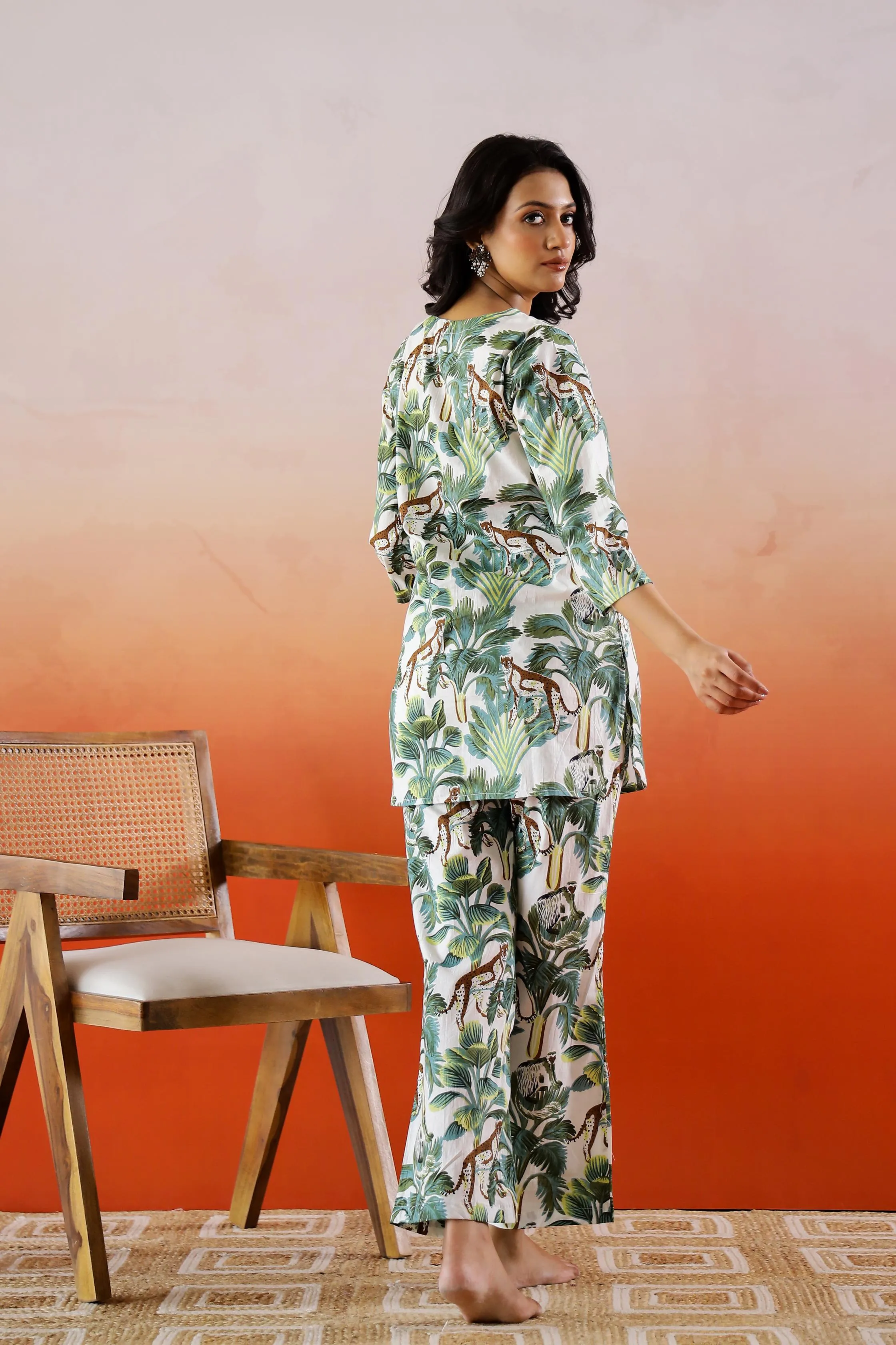 Green Tropical Printed Cotton Co-ord Set - Jungle Style