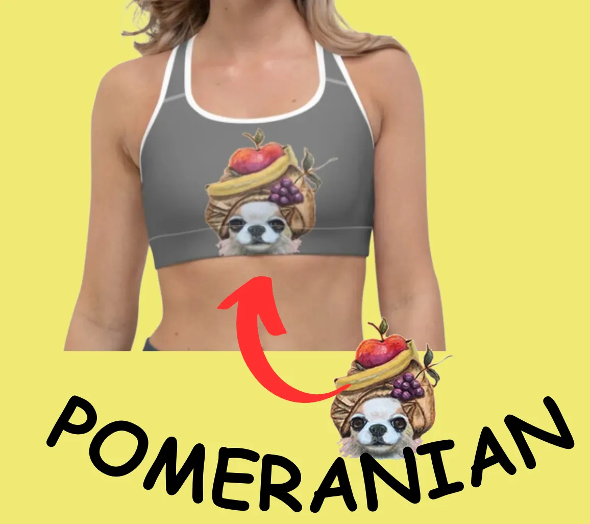 Grey Sports bra with "Poms & Frenchies"