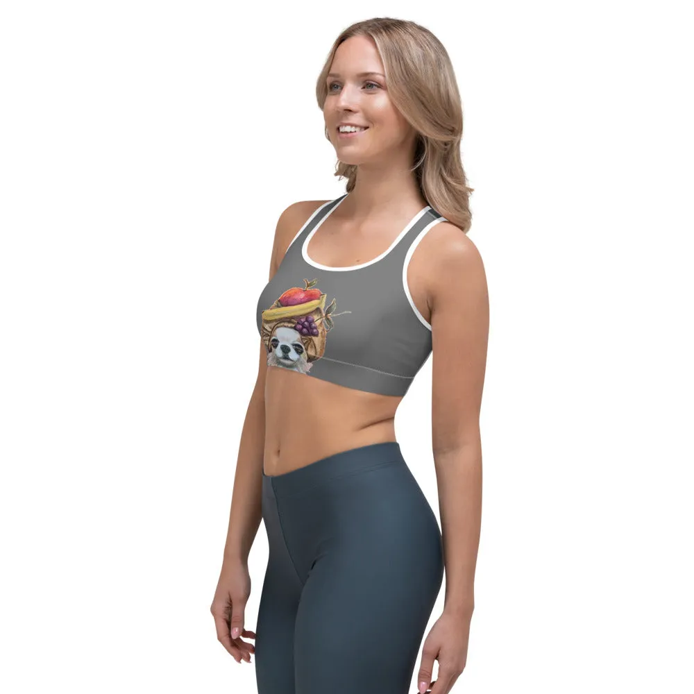 Grey Sports bra with "Poms & Frenchies"
