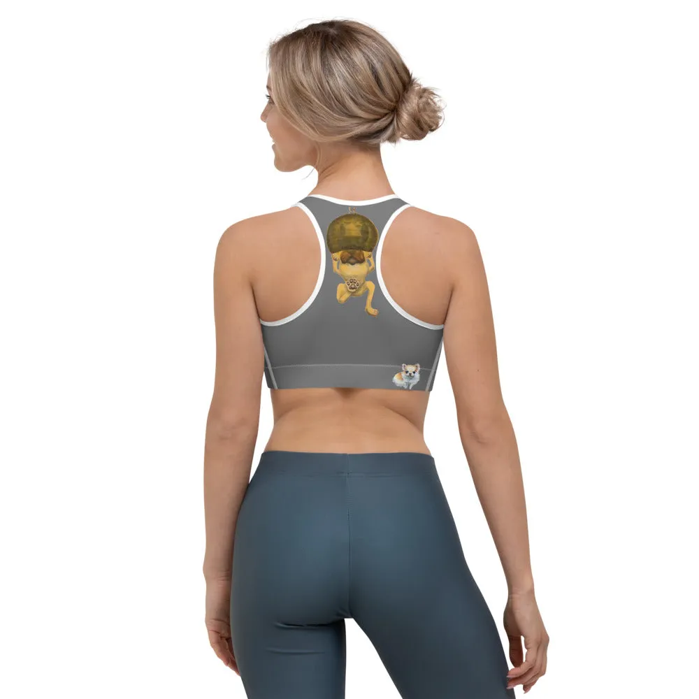 Grey Sports bra with "Poms & Frenchies"