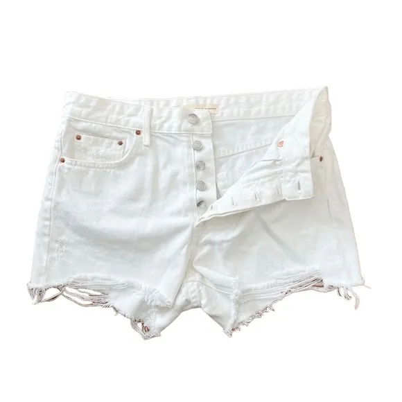 GRLFRND Helena High Rise Cut Off Short in Topanga (White) - EUC, 27