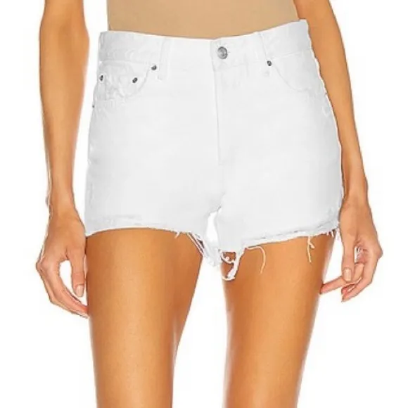 GRLFRND Helena High Rise Cut Off Short in Topanga (White) - EUC, 27