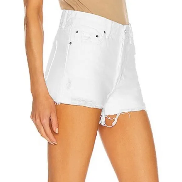 GRLFRND Helena High Rise Cut Off Short in Topanga (White) - EUC, 27