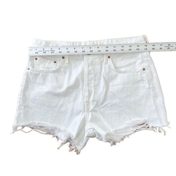 GRLFRND Helena High Rise Cut Off Short in Topanga (White) - EUC, 27