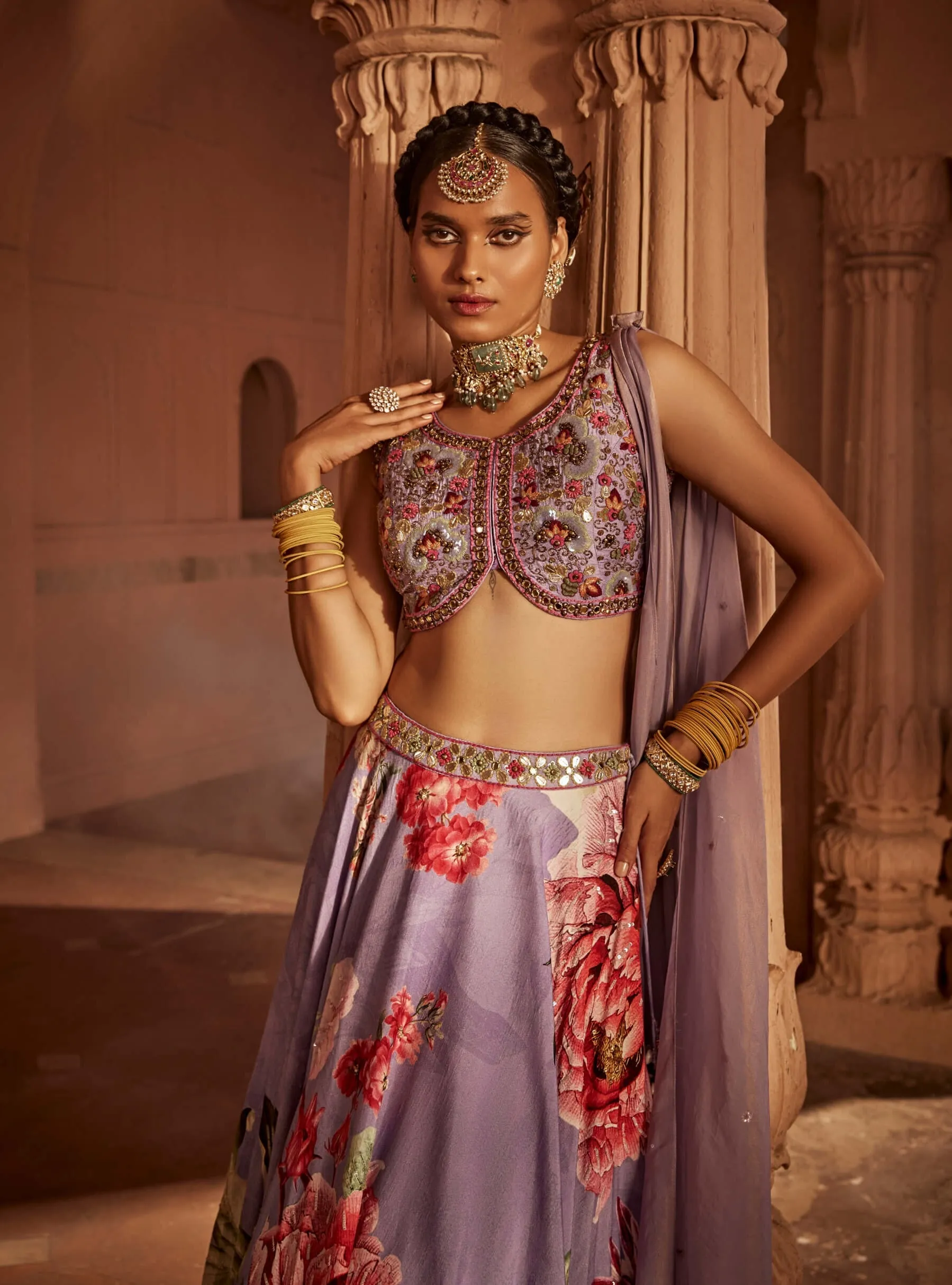 Gushaad lilac floral lehenga set