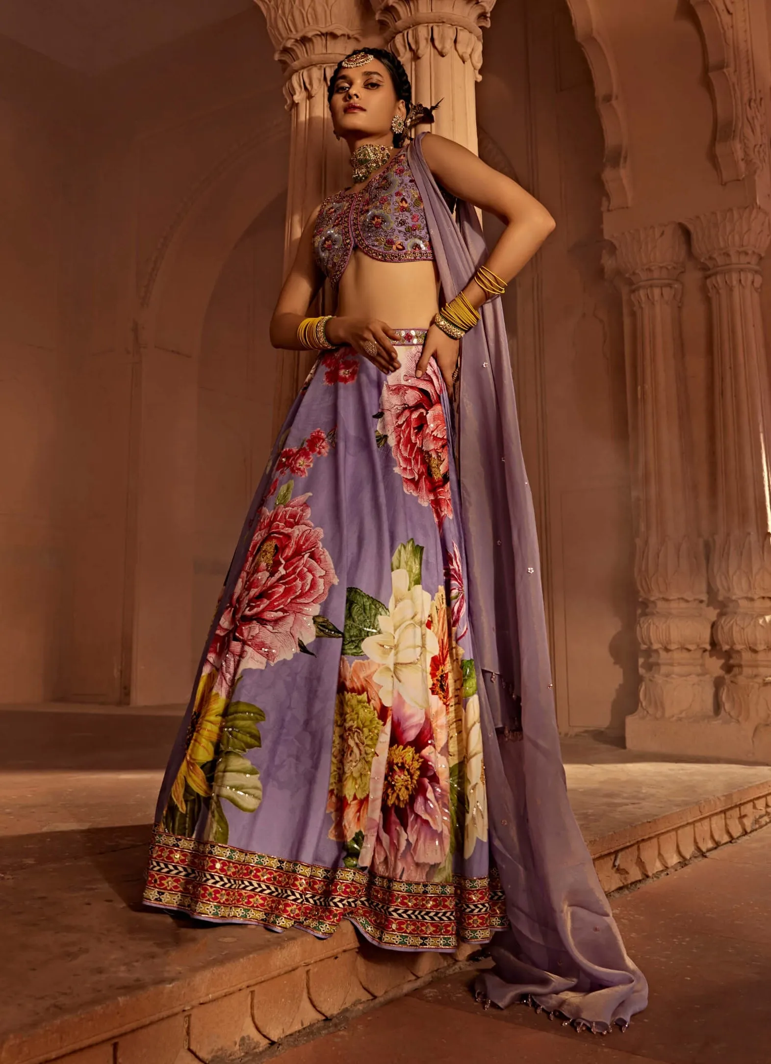 Gushaad lilac floral lehenga set