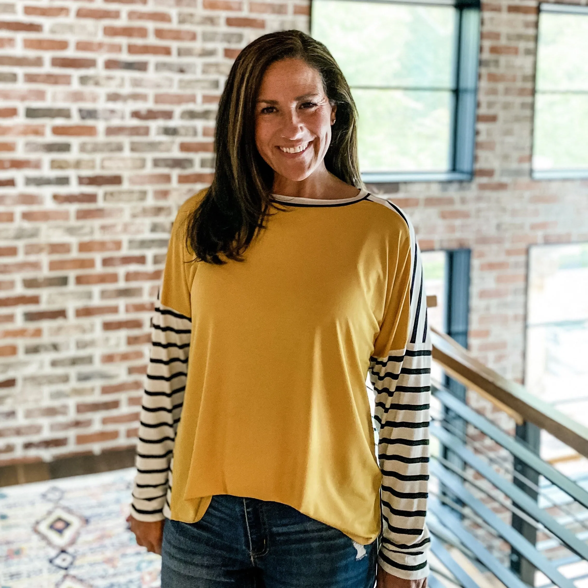 HANNAH STRIPED SLEEVES TOP (Gold)