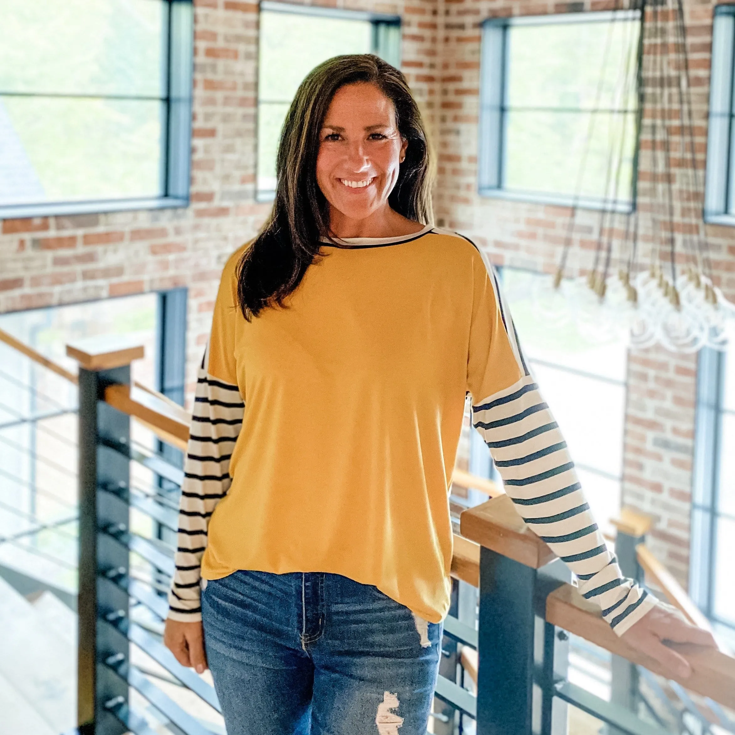 HANNAH STRIPED SLEEVES TOP (Gold)