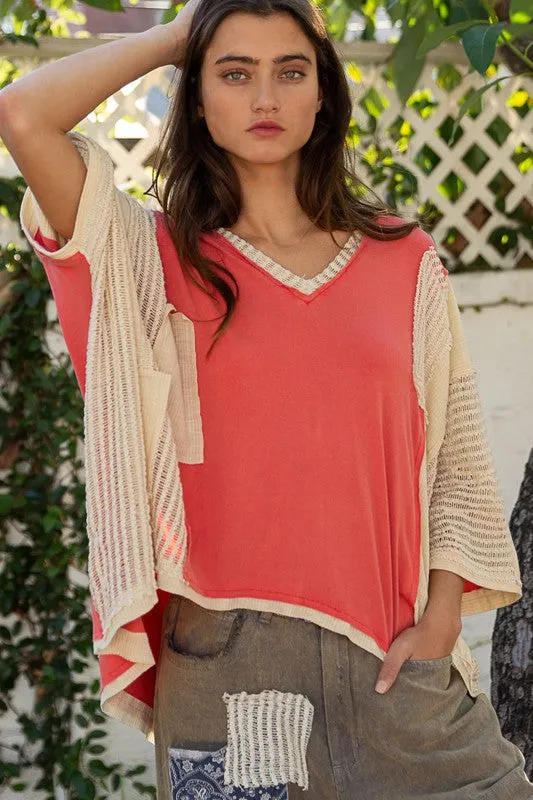 Hazel Blues® |  POL High-Low Contrast V-Neck Top
