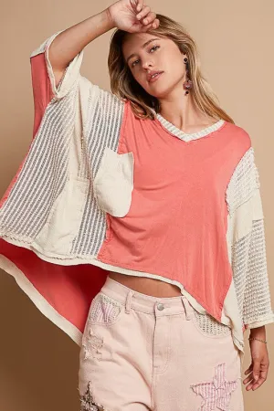 Hazel Blues® |  POL High-Low Contrast V-Neck Top