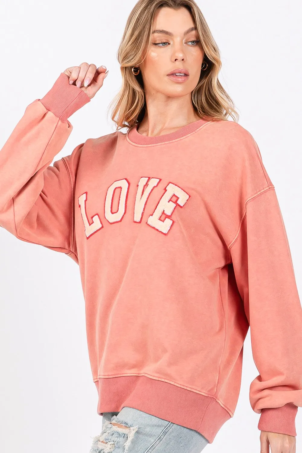 Hazel Blues® |  SAGE   FIG LOVE Path Applique Drop Shoulder Sweatshirt
